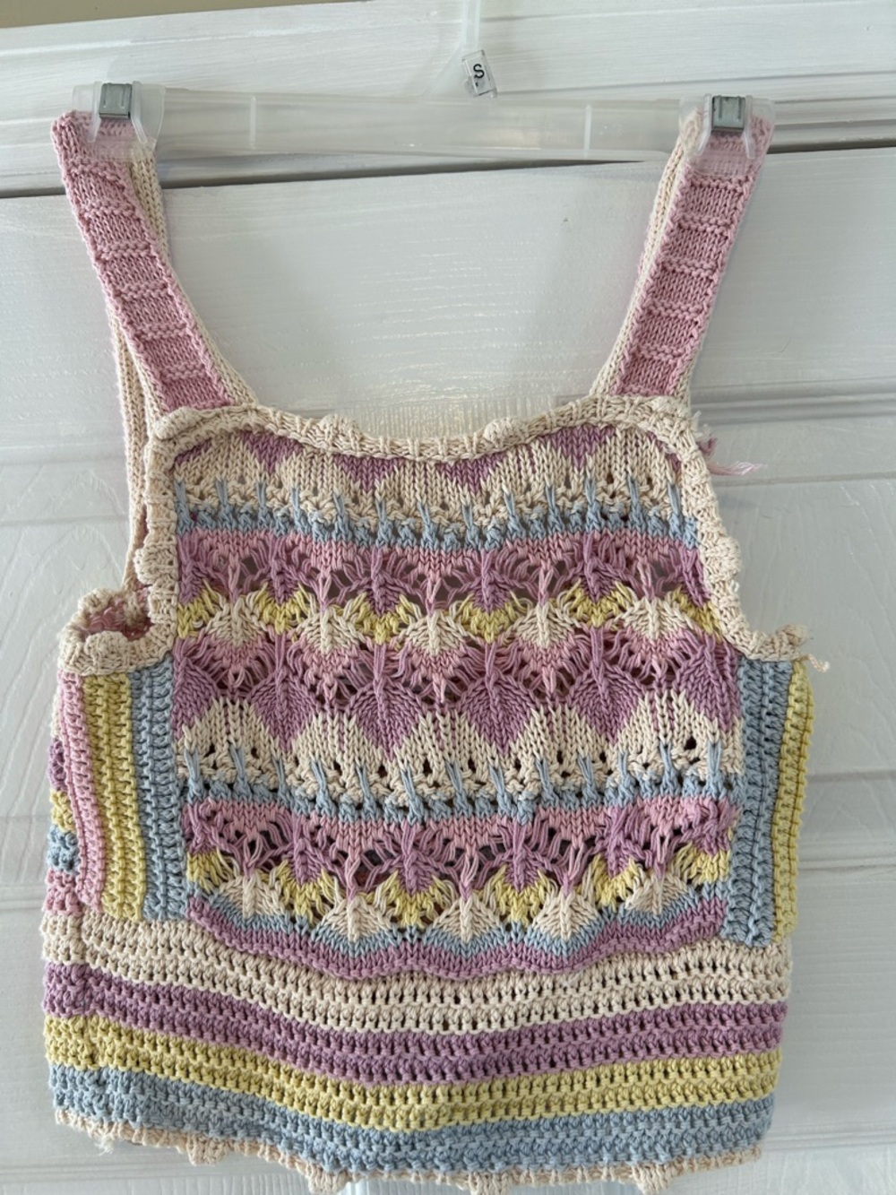 Zara Pastel Crochet Knit Crop Top - Pink, Cream, Yellow, Blue